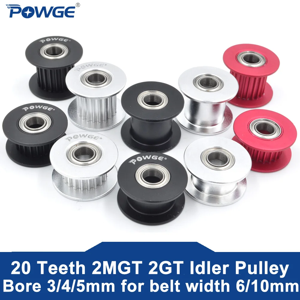 2MGT 2GT 20 Teeth Timing Idler Pulley Bore 3/4/5mm with Bearing Black for GT2 Synchronous belt Width 6/10mm 20teeth 20T timing pulley