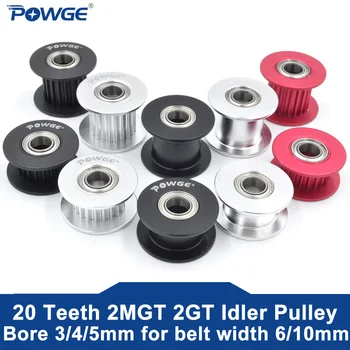 POWGE 2MGT 2GT 20 Teeth Timing Idler Pulley Bore 3/4/5mm with Bearing Black for GT2 Synchronous belt Width 6/10mm 20teeth 20T