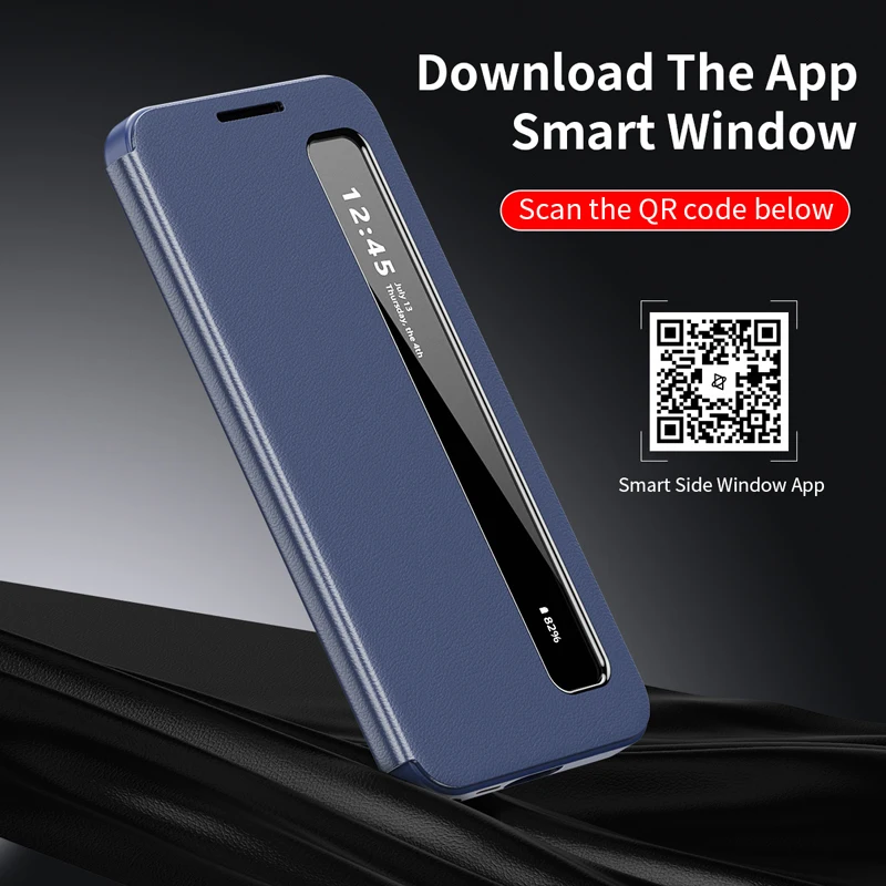 ELVEV Smart Side Window Series Premium PU Leather Drop Protection Phone Case