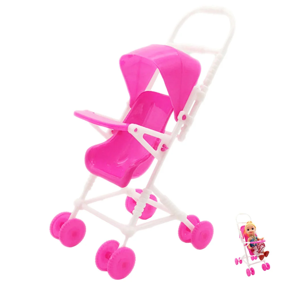 

Baby Doll Stroller Easy Fold Dolls Pushchair Foldable Baby Stroller Play Stroller Toy Canopy Swivel Wheels Basket Carriage Doll