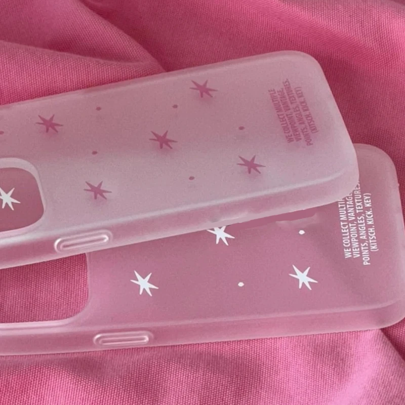 Pink & White Frosted Stars Korean-Inspired Phone Case - Y2K Style Cover