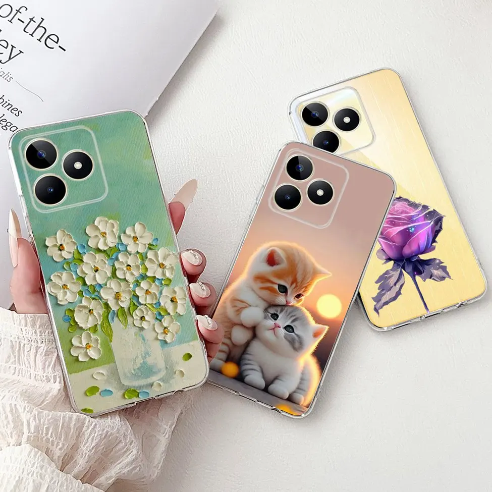 Clear Cute Cat & Butterfly Design Phone Case with Flower Accents - Stylish Protective Back Cover