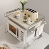 Kitchen 2-layer Microwave Oven Storage Rack Retractable Countertop Gadget Set Floor Stand Seasoning Holder Spicy Organizer Shelf 3