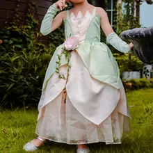 

Carnival Tiana Dress Up Dresses Girl Princess Role Playing Party Costume Children Sleeveless Frock The Princess and The Frog