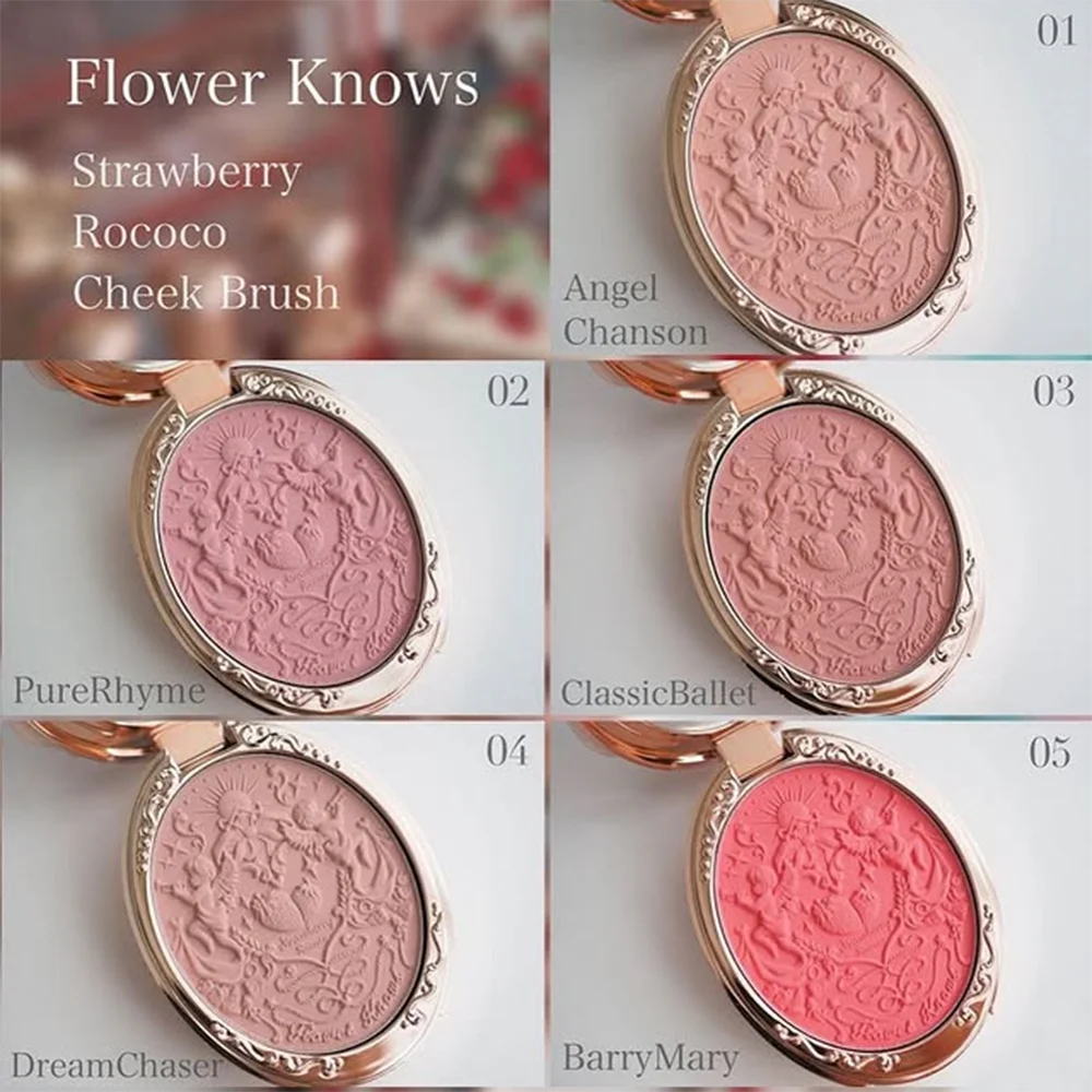 Flower Knows Strawberry Rococo Embossed Blush 5g Long Lasting Highly Pigmented Berry Mary Blusher Palette Vegan Makeup