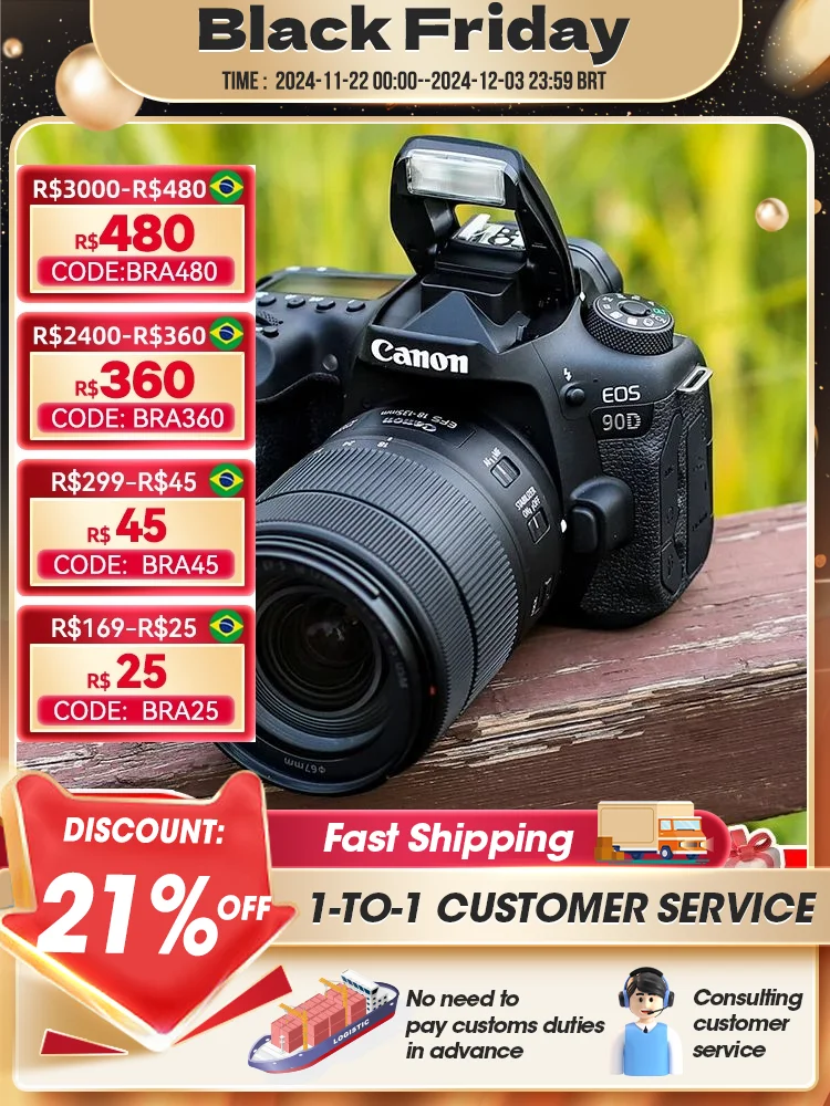 Canon EOS 90D DSLR APS-C Digital Compact Camera High Pixel Fotografica Profesional Camera With EF-S 18-55mm F4-F5.6 IS STM Lens digital camera