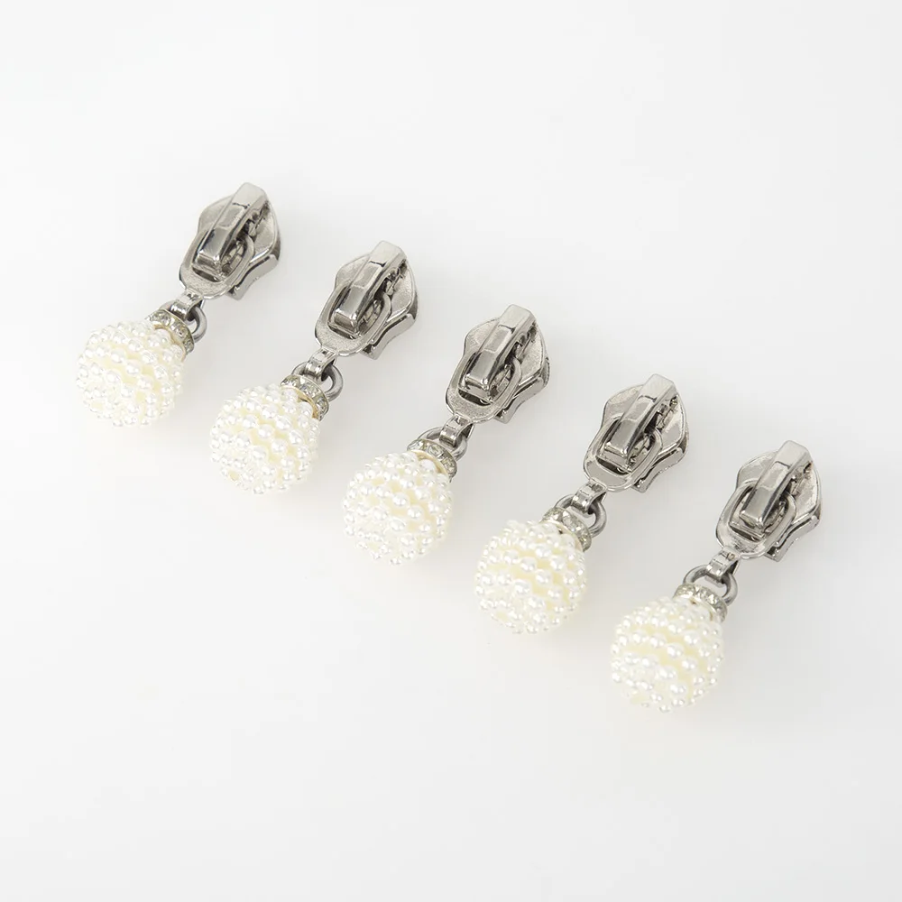 5PC Silver Pearl Ball Zipper Head DIY Bag Jacket Handmade Accessories