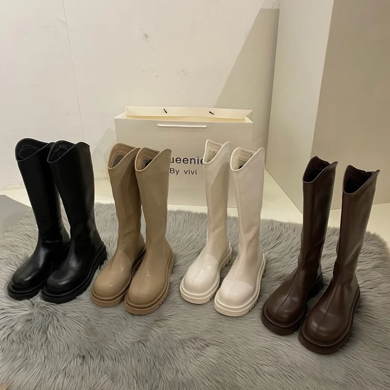 Women Fashion Chelsea Boots Autumn Winter Korean Shoes Soft Leather Platform Shoes Ladies British Chelsea Boots Ankle Knee-high