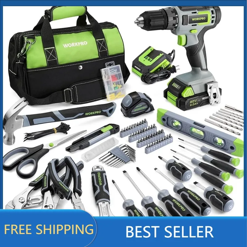 

WORKPRO Home Tool Set with Power Drill, 157PCS Power Drill Sets with 20V Cordless Lithium-ion Drill Driver