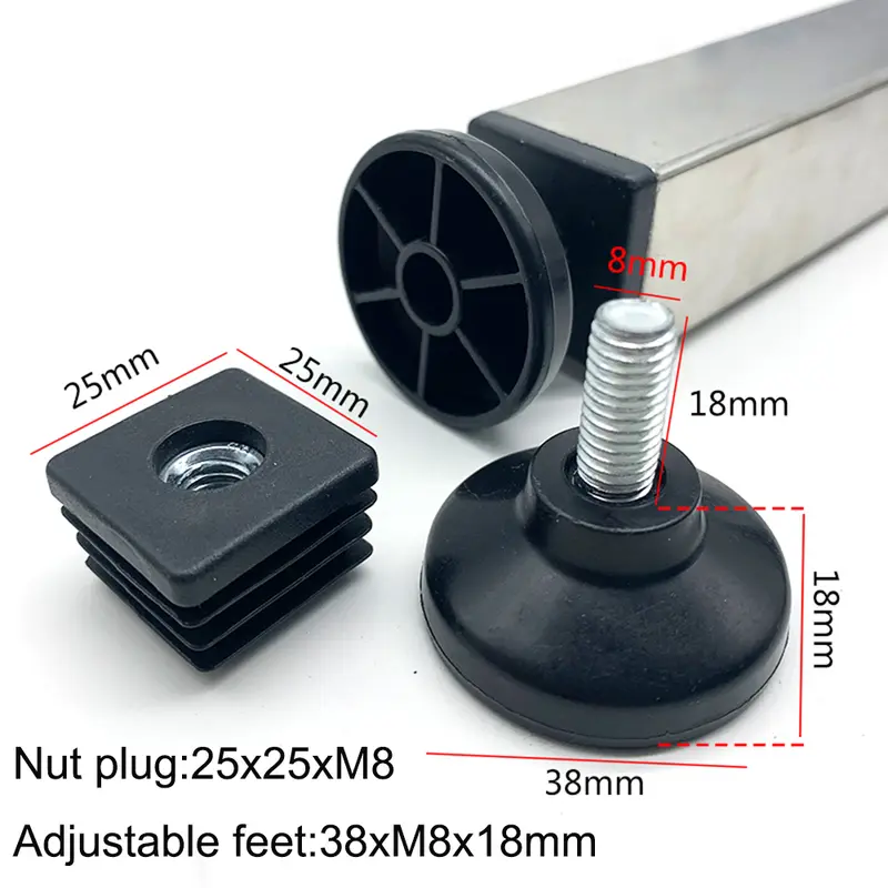 4Pcs Adjustable Furniture Feet And Square/Rectangular Tube Plug With Nuts Black Sofa Chair Table Leveler Legs For Furniture - Image 10