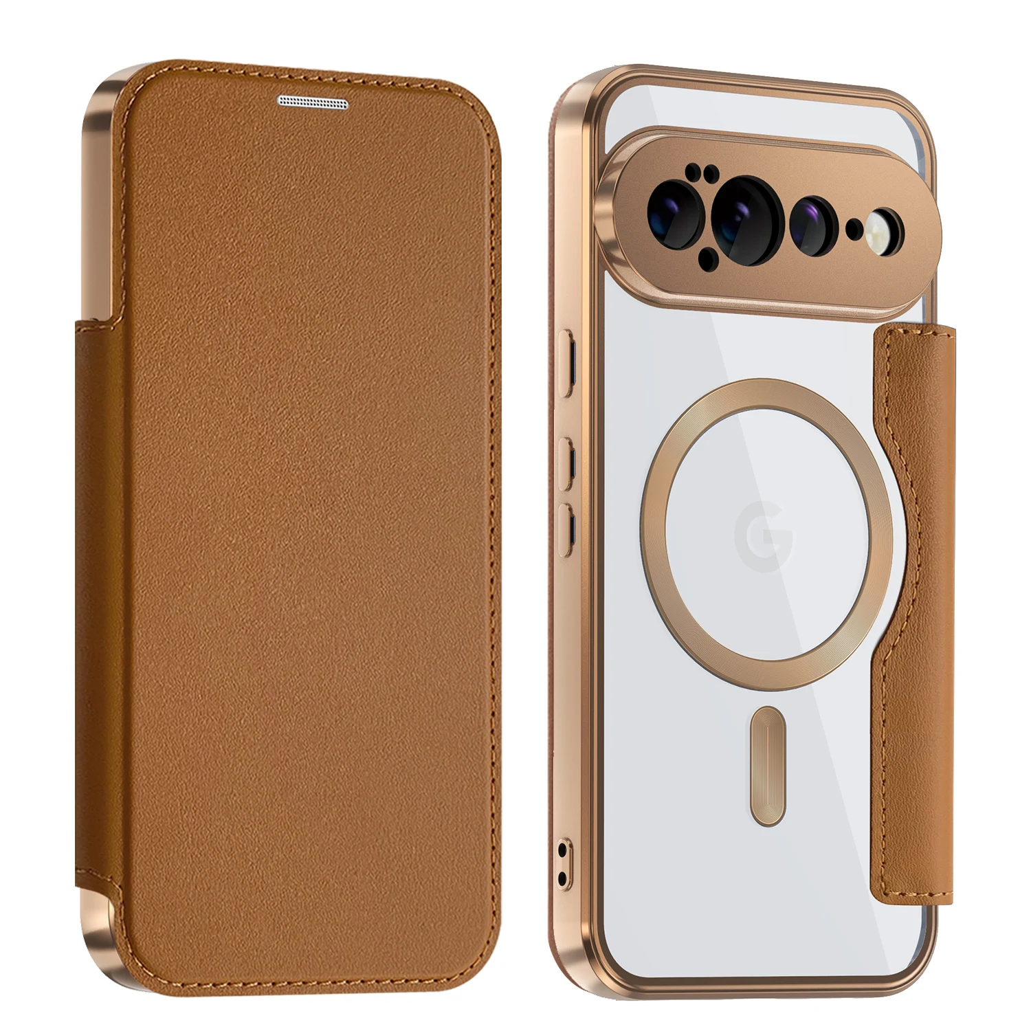 Leather Flip Case with Card Slot and Wireless Charging Compatibility