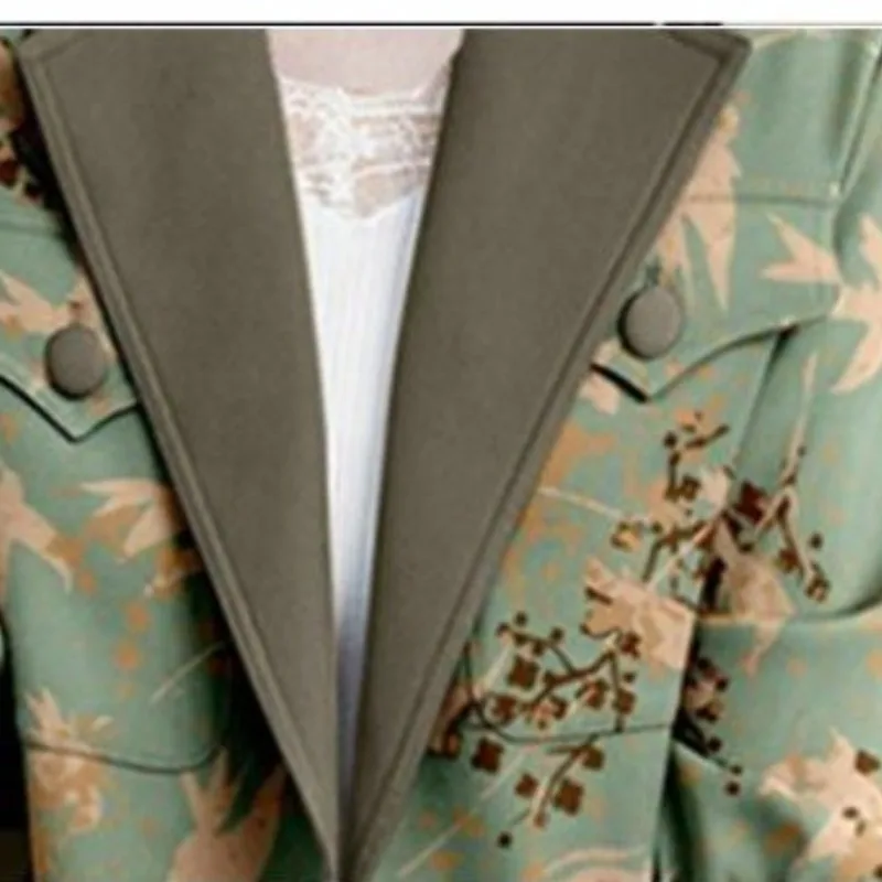 Women's Autumn and Winter New Fashion Suit Collar Print Button Temperament Versatile Long Sleeved Slim Fit Short Jacket Tops