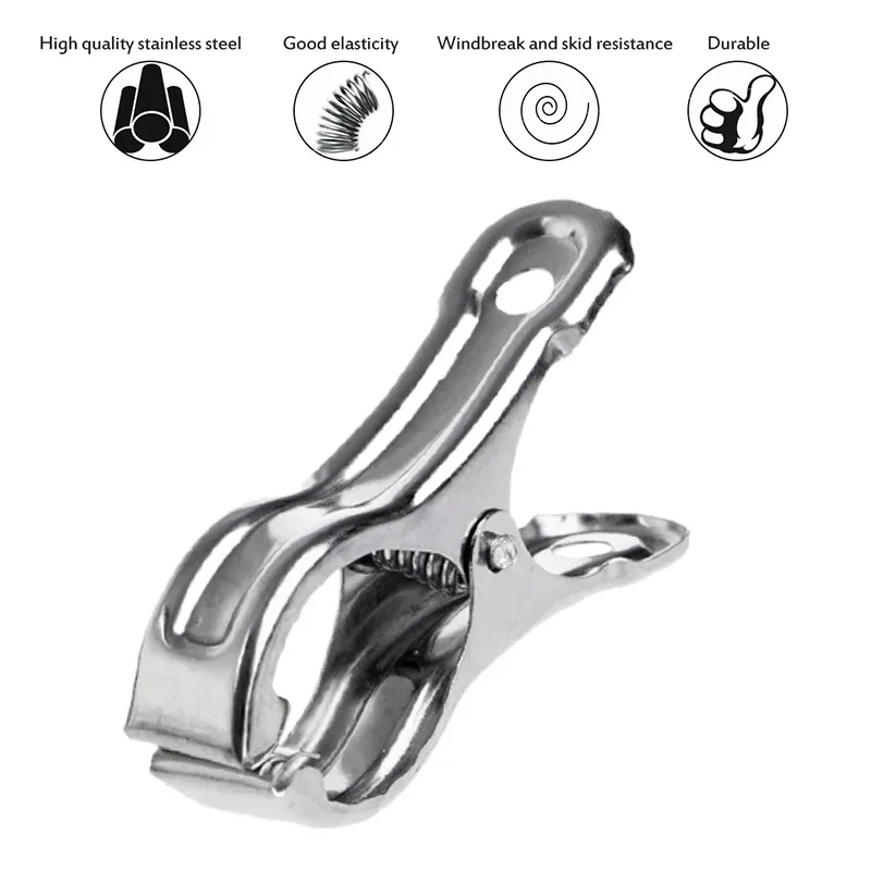 20pcs Stainless Steel Clothespins Large Beach Towel Clips Clothes Pegs Pins Clothing Hanger Clamp Household Clothespin