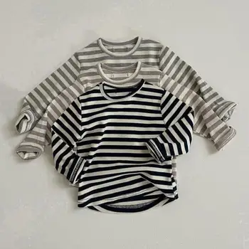 2025 Spring New Baby Long Sleeve Striped T Shirts Infant Girl Casual T Shirts Toddler Boy Loose Tops Cute Kids Tee Baby Clothes