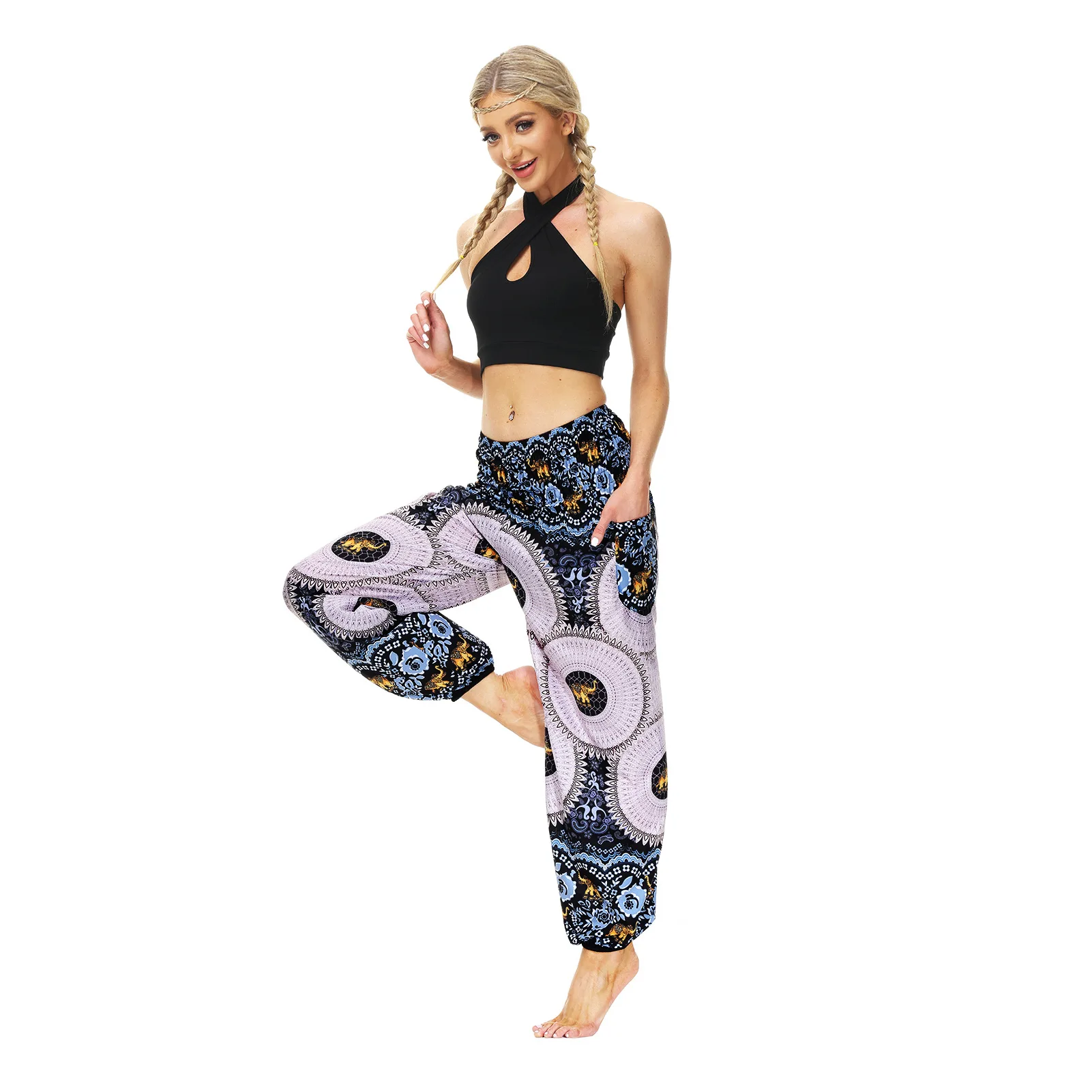 Women's Printed Wear Casual Bloomers Breathable Sports Dance Pants gym accessories women  yoga leggings high waist