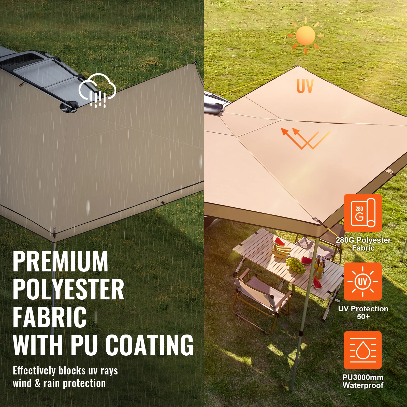 Vehicle Awning Retractable Car Side Awning Waterproof Storage Bag Suitable For Truck SUV Van Campers