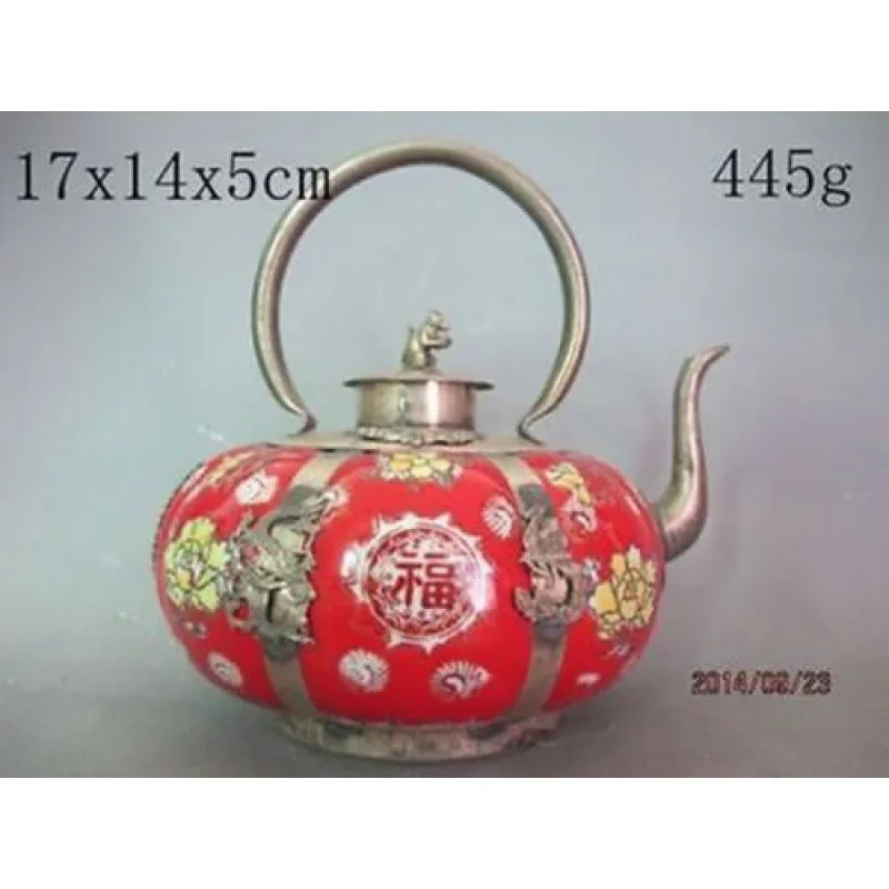 

Изысканный китайский коллекционный ручной работы Чайник из Красного фарфора с тибетским серебром