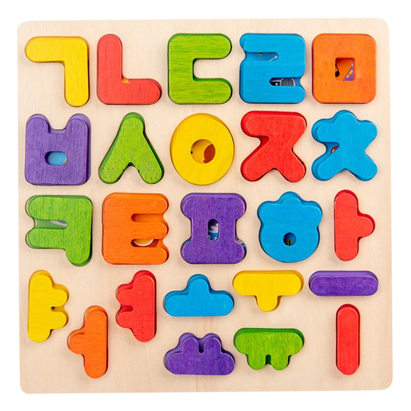 Baby Korean Wooden Puzzles Alphabet Letter Board Kids Early Learning Educational Montessori game Kindergarten Toys for Children 5