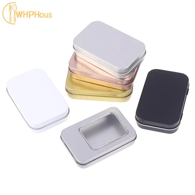 

Mini Tinplate Storage Box With Flip Lid Empty Hinged Iron Box Portable Pill Candy Container Jewelry Organizer Storage Supplies