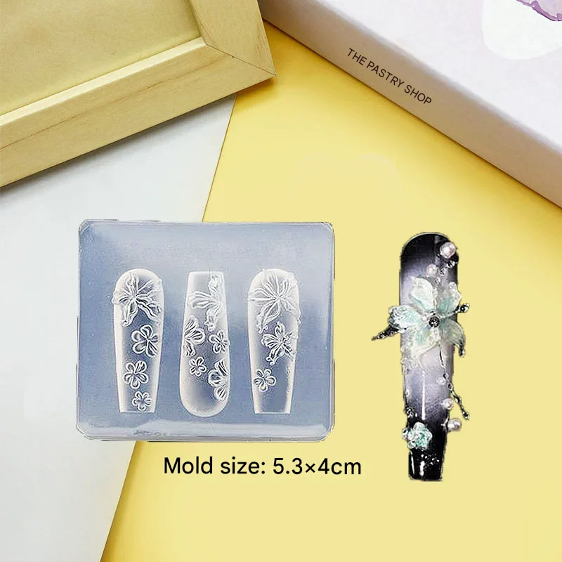 3D 꽃 실리콘 네일 몰드 백합 & 히비스커스 꽃잎 조각 템플릿 젤 폴리쉬 스텐실 봄 여름 매니큐어 데코용
