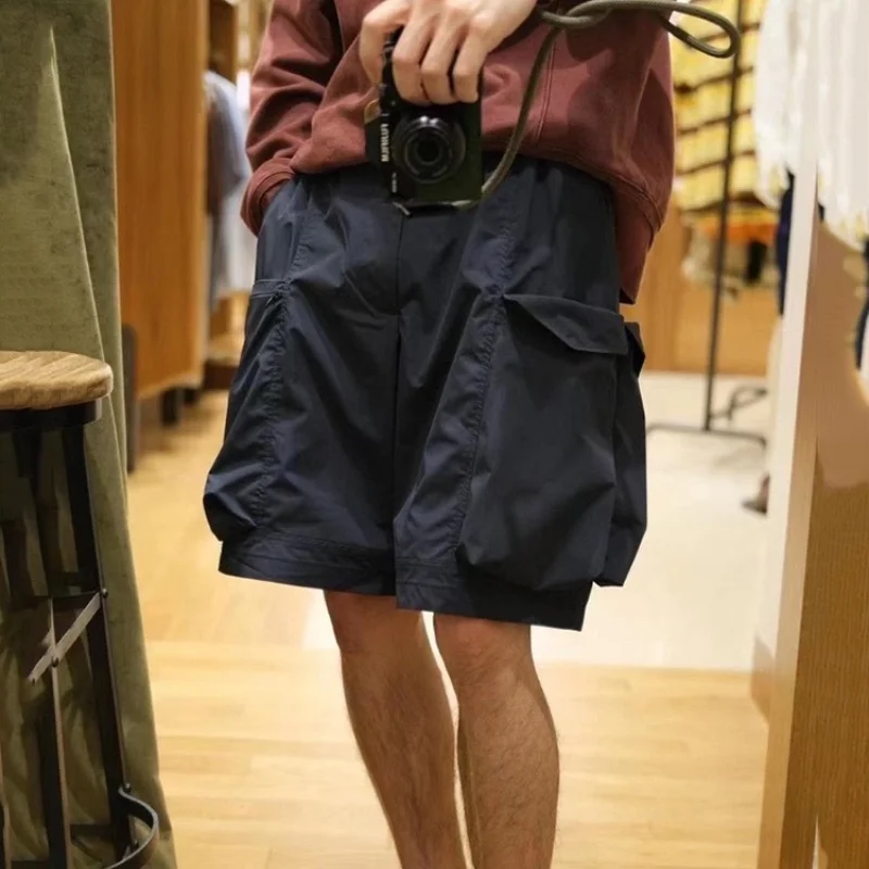 

BEAMS Japan Men's Casual Cargo Shorts Summer Co-branded Quick Drying Large Pocket Solid Loose Drawstring Half Beach Pants