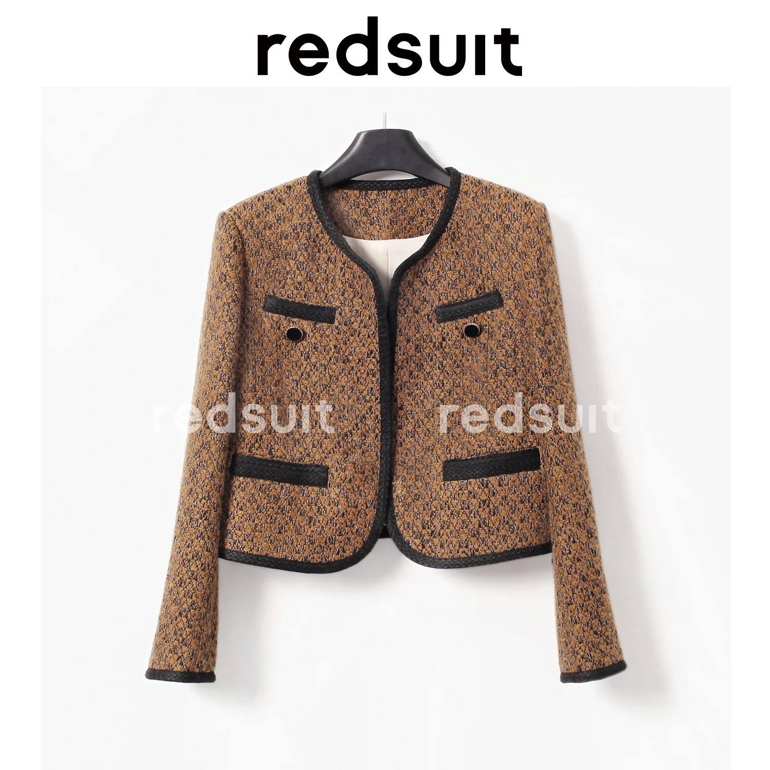 

Doubles Fashion~brown Coffee Small Fragrance Rough Tweed Short Style Temperament Coat Top