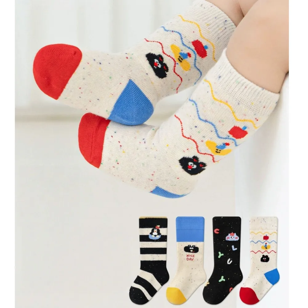 4 Pairs Cute Children's Socks Baby Girls Boys Sport Socks Spring Autumn Socks 0-5T Kids Cartoon Calf Socks