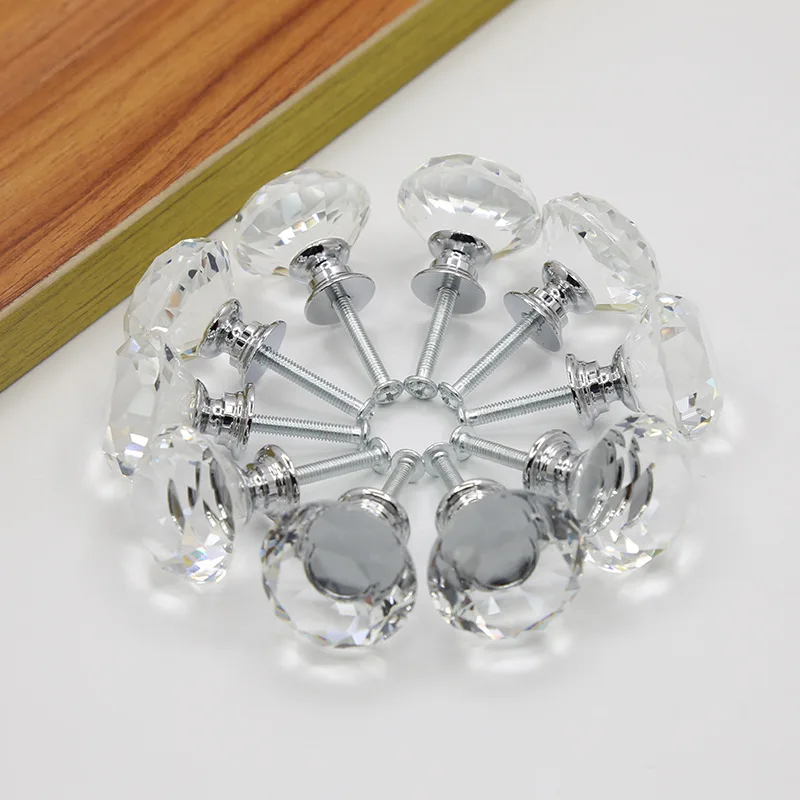 10pcsDiamondShapeCrystalGlass30mmKitchenCabinetDoorDrawerKnobCupboardDresserWardrobePullHandlewithScrews,Clear-AliExpress13