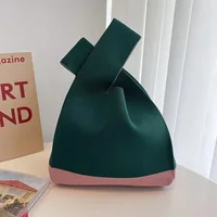 Sac de poignet à nœud pour femmes, sac tricoté à la main, Mini fourre-tout Portable rayé, sacs seau pour téléphone, grande capacité, sacs à main d'automne et d'hiver 4