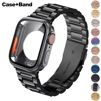 Change to Ultra Case+Band For Apple Watch 46mm 42mm 44 45mm Metal Stainless Steel strap for iWatch series Series 10 9 8 7 6 SE 5