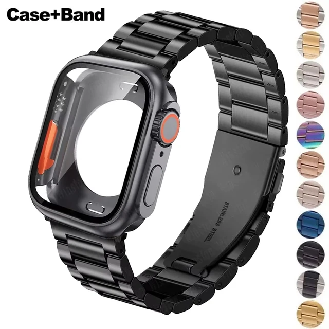 Changer vers Ultra boîtier + bracelet pour Apple Watch 46mm 42mm 44 45mm bracelet en métal et acier inoxydable pour iWatch série série 10 9 8 7 6 SE 5 1