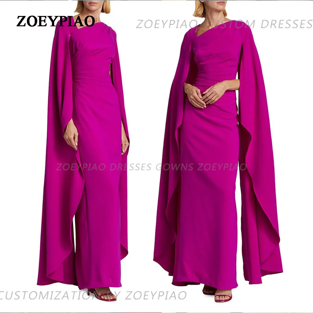 

Винтажное атласное платье Fuschia с длинным рукавом для выпускного вечера, плиссированные вечерние платья с рукавом-накидкой, платье для вечеринки, женские платья в пол