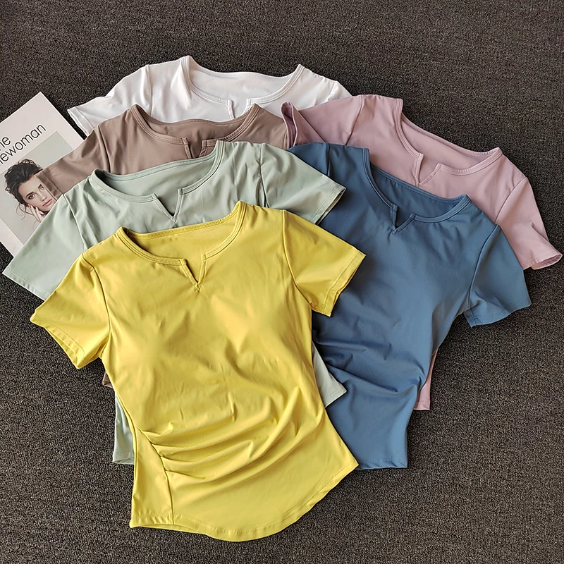 المرأة قمصان رياضية اليوغا قصيرة الأكمام تي شيرت م...