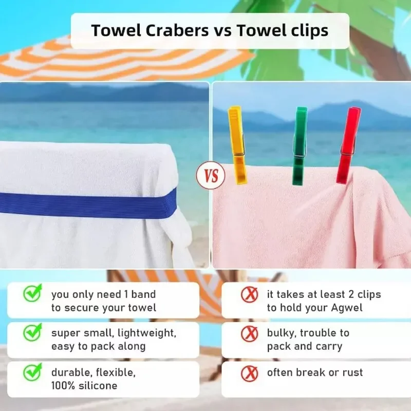 Beach Towel Bands Windproof Elastic Beach Towel Holder Chair Clips Multicolor Bands For Chairs Swim Vacation 4PCS elastic straps key chain clip carabiner belt clip carabiner clips tarpaulin clips camping tent clips hat clip zipper clip drinking tube clip bracket clamp accessory