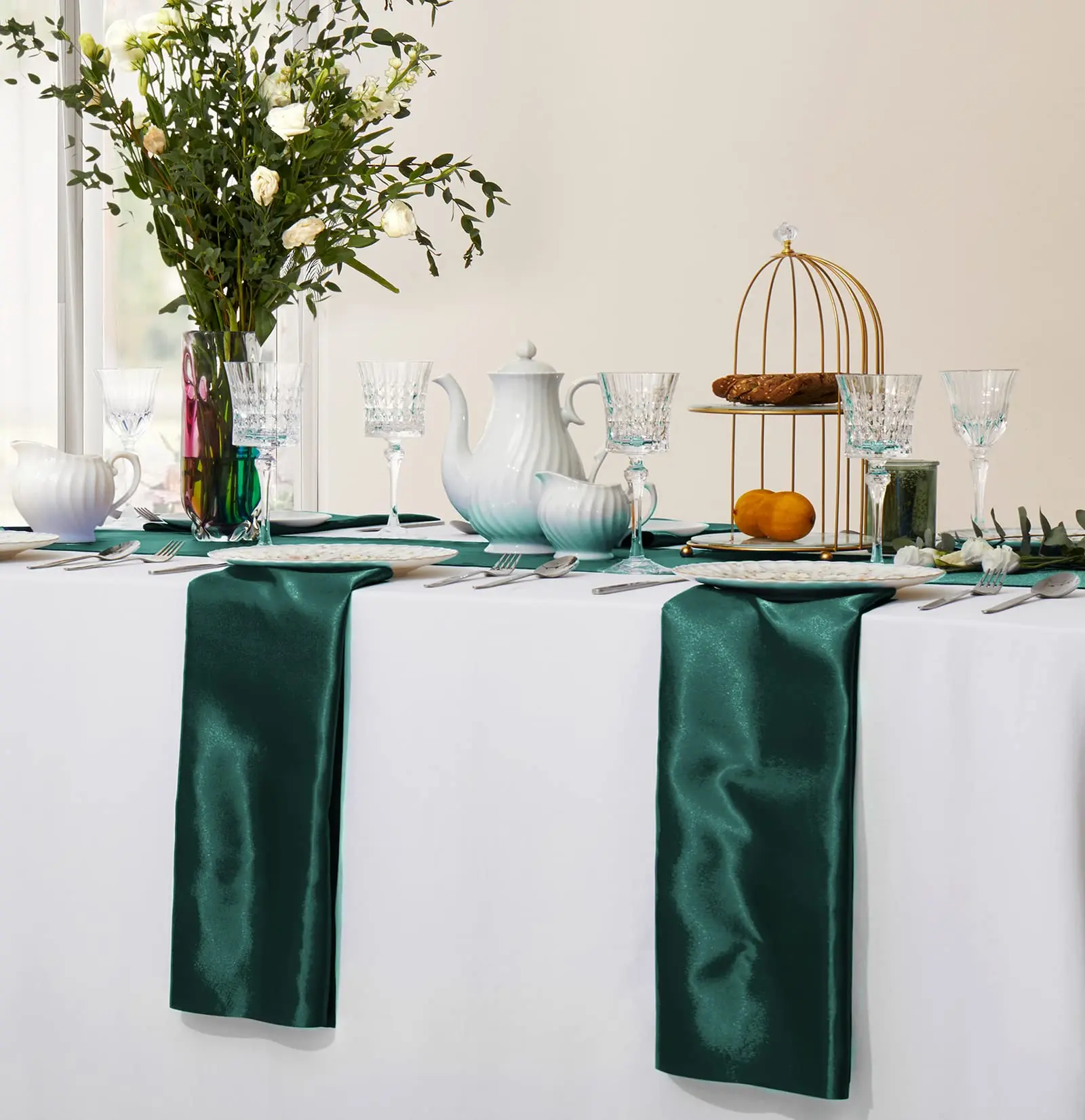 24PCS 30x30cm Wedding Dark Green Satin Napkin Wholesale Soft Table Napkins for Romantic Christmas Party Dinner Table Decoration 6