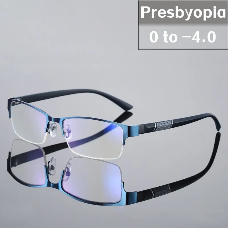 Men's Blue Light Blocking Reading Glasses Vintage Retro Metal Half Frame Eyeglasses Unisex Classic Business Eyewear Presbyopia