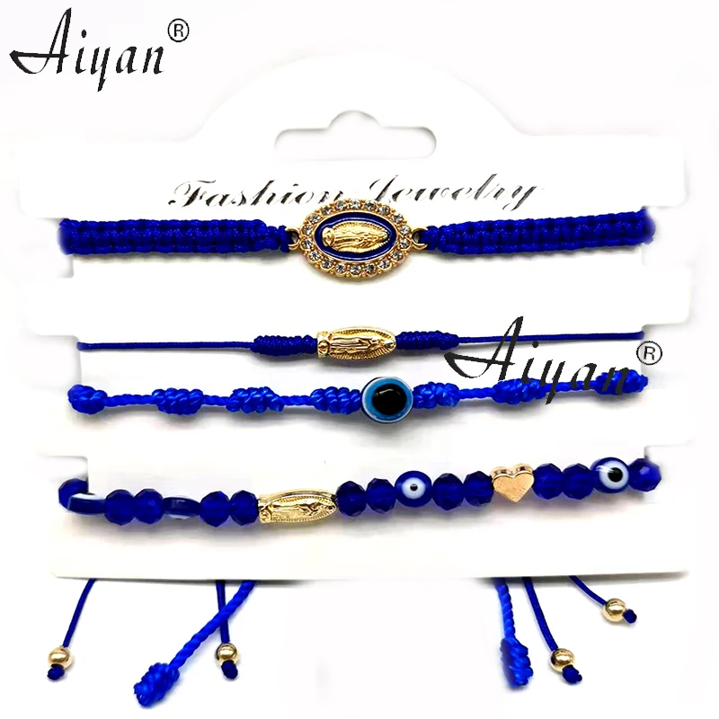 2 Card (4Pieces Bracelet 1 Card)Alloy Religious Saint Jude or Virgin Mary Braid Crystal And Eye Bracelets For Pray Or Protection