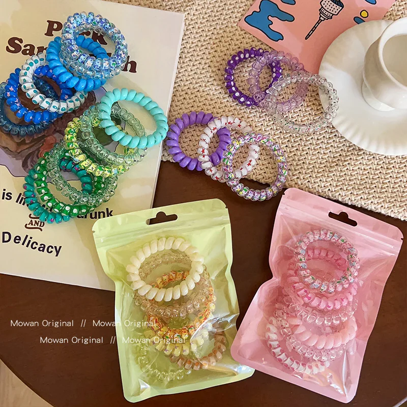 6Pcs/set New Color Telephone Wire Elastic Hair Rope Tie Women Girls Spiral Cord Rubber Band