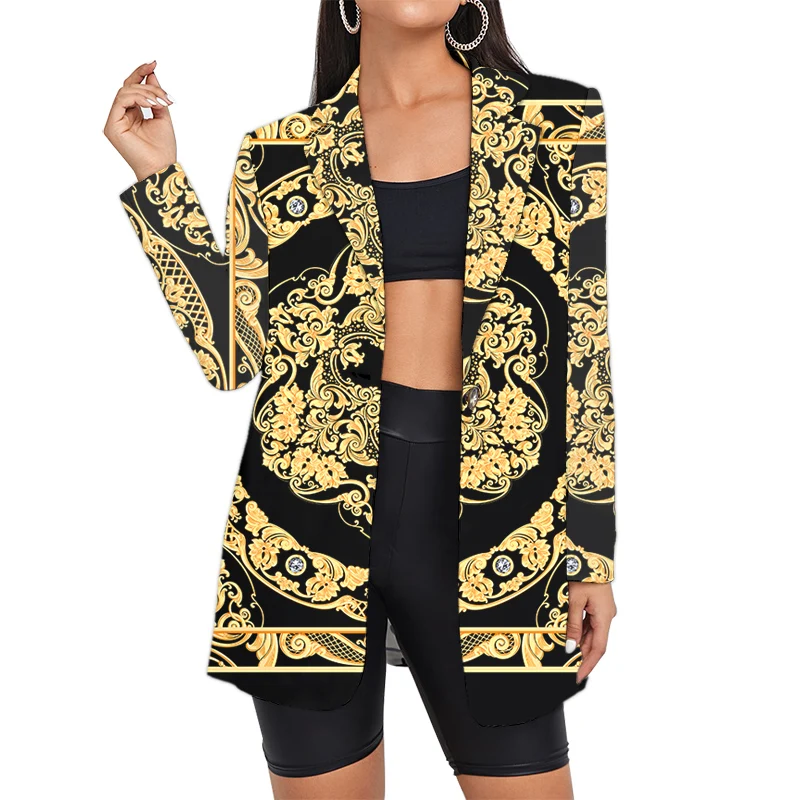 Women's Tiger Stripes Blazers Suit Floral Plaid Vintage Oversized Camouflage Office Suits Clothing