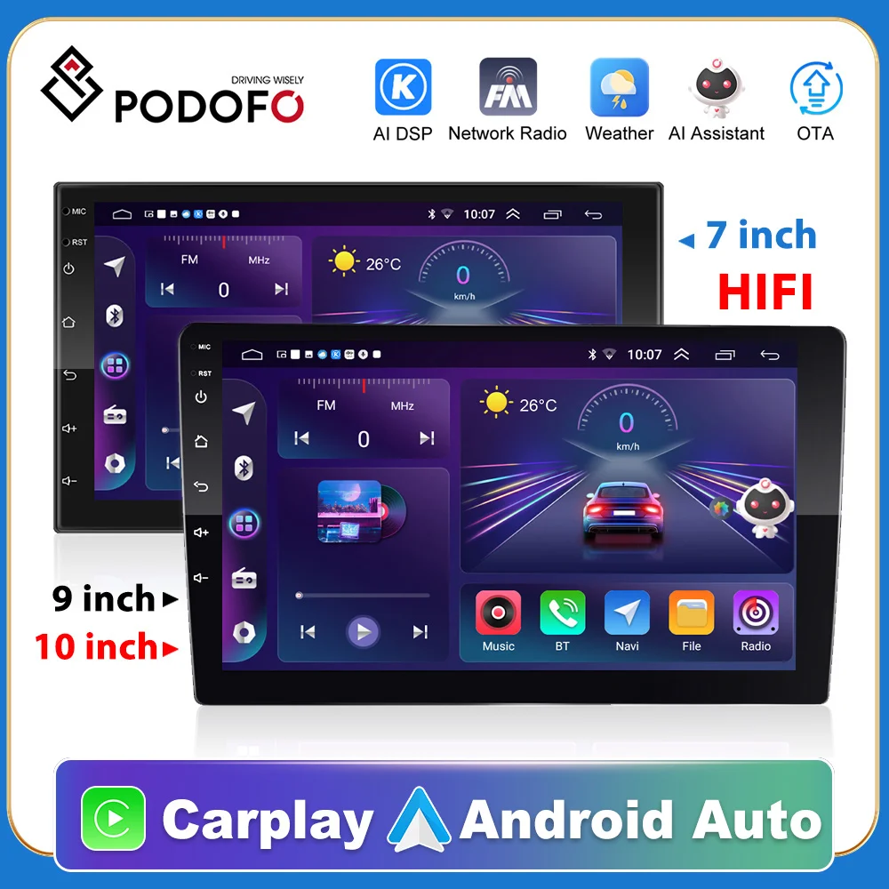 

Podofo Carplay Радио 2 Din Android автомобильный мультимедийный плеер GPS Авторадио 4G стерео для Volkswagen Nissan Toyota Hyundai Kia