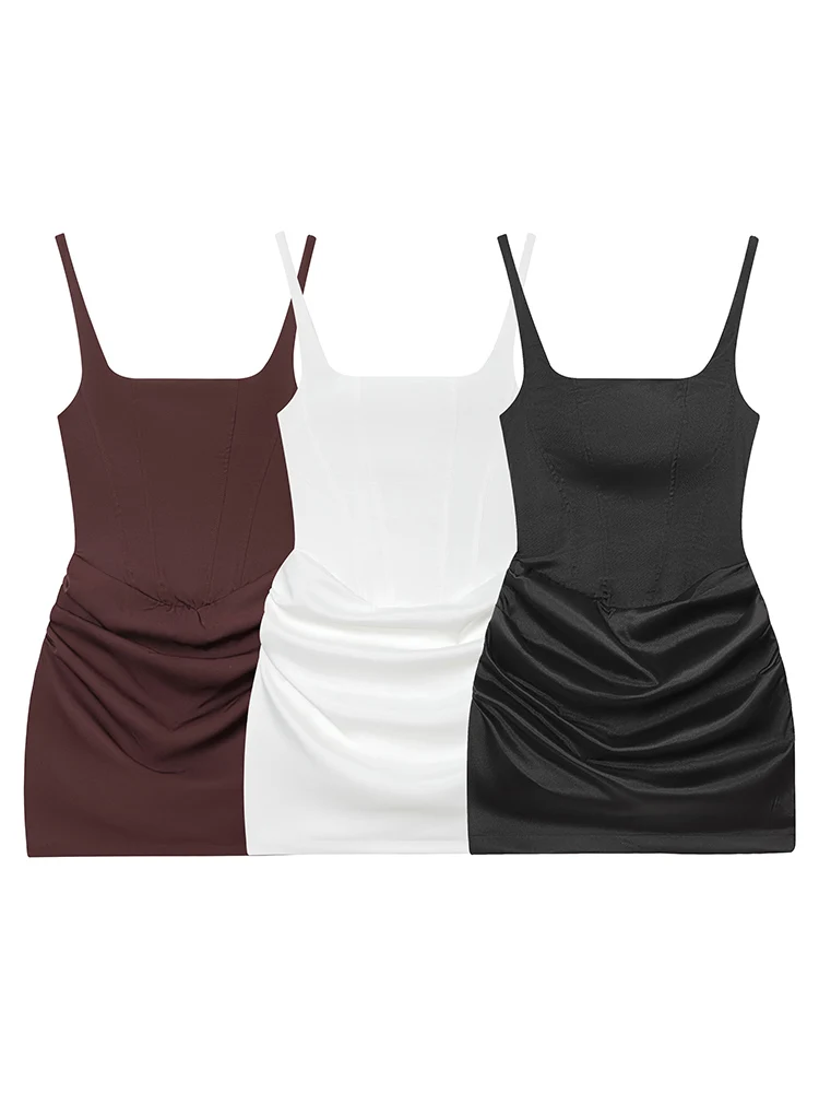 HH Elegante Abito Mini Slip Plissettato Sexy da Donna, Collezione Primavera Estate 2026, Vestito Corto Femminile alla Moda con Scollo Quadrato e Schiena Scoperta con Spalline - Image 2