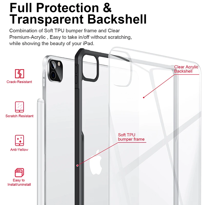 Xundd Case à Prova de Choque para Ipad Pro 12.9 2023 Luz Transparente Proteção Tablet Capa para Ipad Pro 10.2 10.9 11 12.9 2023 Case - Imagem 5