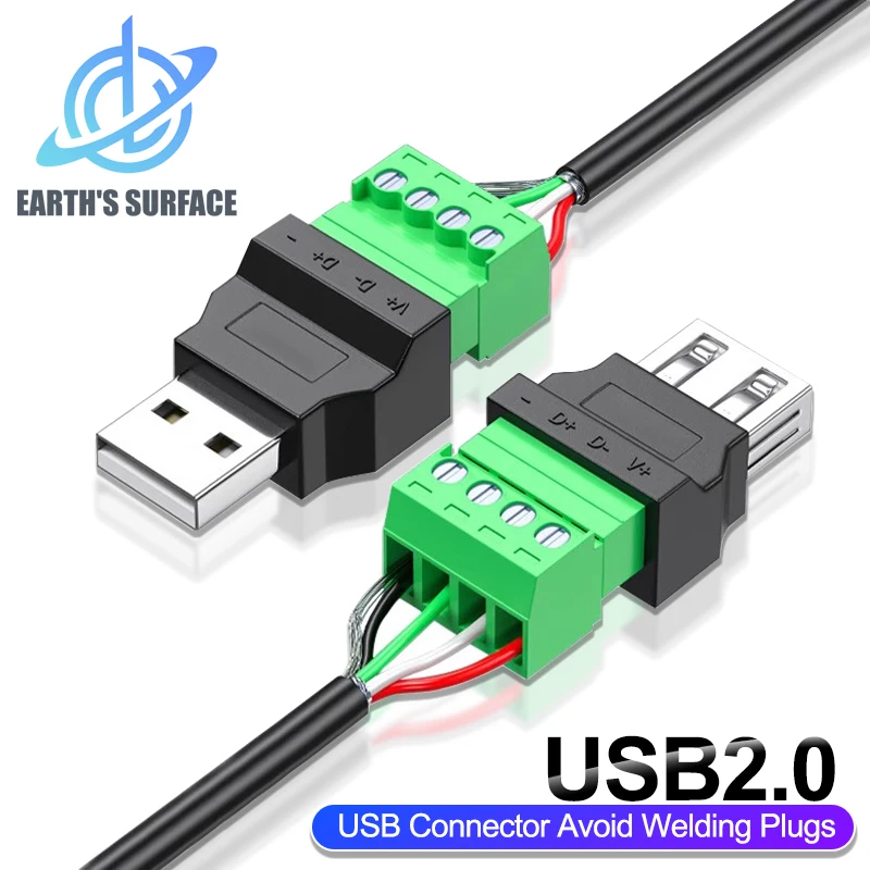 USB 2.0 Type A Plug and Play Connector with 4-Pin Screw Terminal