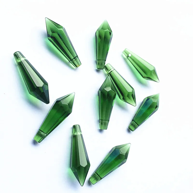 100pcs/lot 36MM Green Crystal Icicle Drop Prisms (Free Ring) DIY Glass Beads Curtain/ Chandelier Parts Garland Strands Pendants