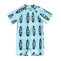 Toddler Baby Boy Swimsuit Rash Guard Beachwear Cute Tree Print Short Sleeve Zipper Romper Bathing Suit Swimwear for Boys 2