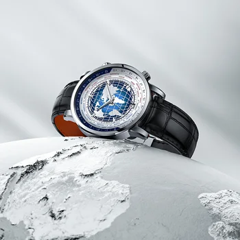AGELOCER Original World Time Watch Men's Luxury Business Formal Automatic Mechanical Watch Birthday Gift for Men 5