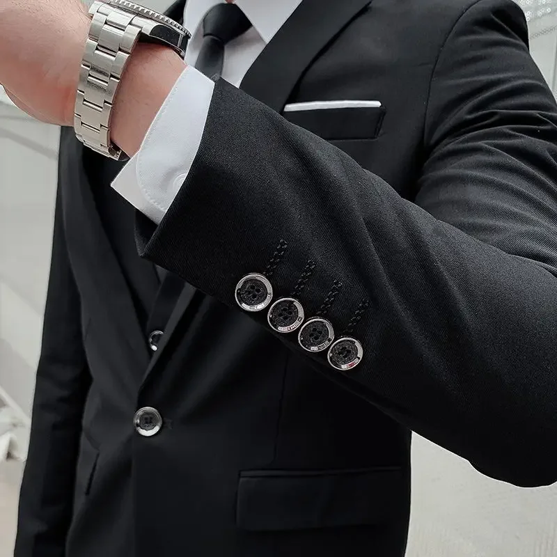 suit 6XL (Blazer+ Vest + Pants) Men's Fashion Casual Gentleman Slim Fit Work solid color outdoor Business wedding banquet suit