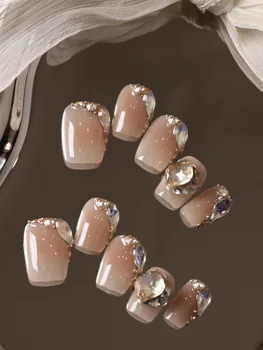 10Pcs Acrylic Press on Colorful Flash Diamond Fake Nails Includes 1 Sheet of Adhesive Tabs & 1 Pc Mini File 1