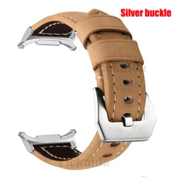 Premium Genuine Leather Vintage Frosted Watch Strap - High-Quality Ultra Band Accessories for Galaxy Watch Ultra (Yellow Silver)