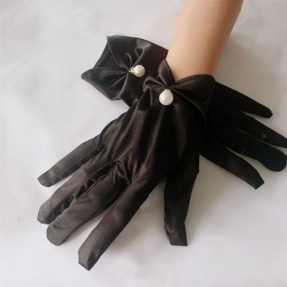 

Party Anti-UV Five Finger Bridal Lolita JK Satin Full Finger Gloves Korean Driving Mittens Pearl Women Wedding Gloves